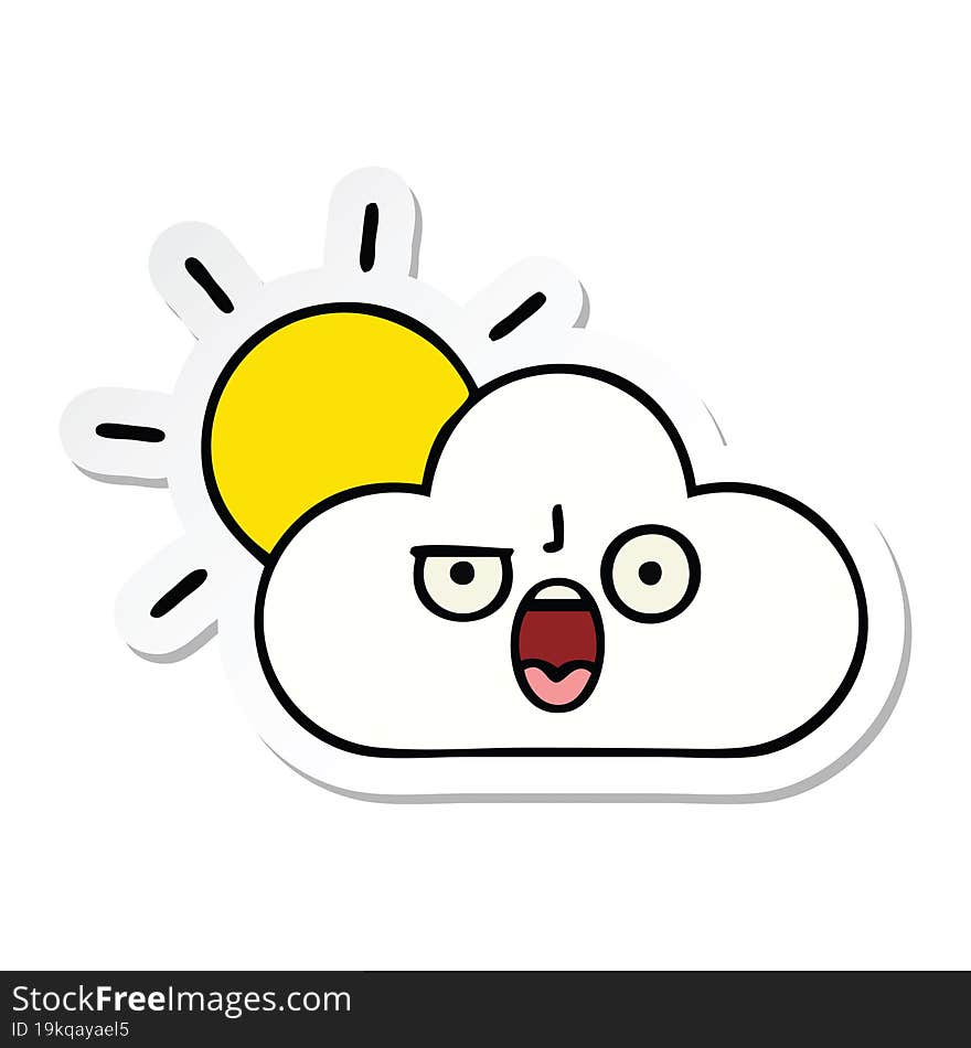 sticker of a cute cartoon sun and cloud