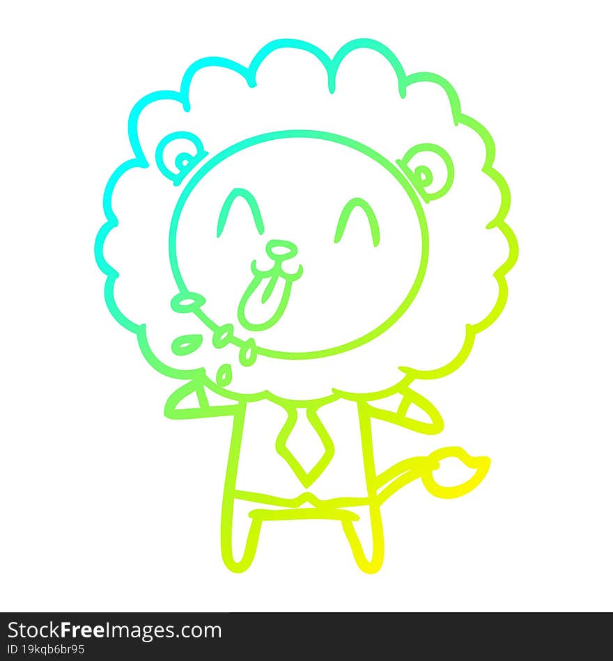 cold gradient line drawing of a happy cartoon lion