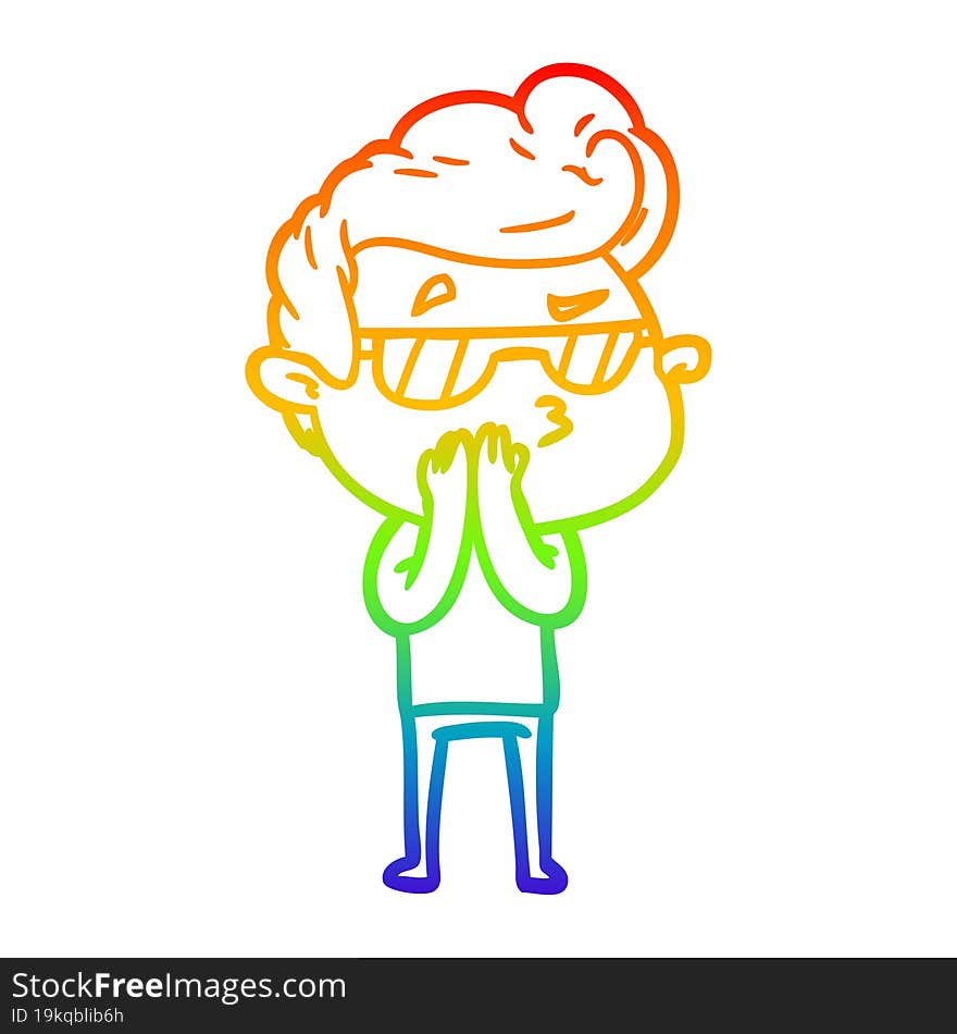 Rainbow Gradient Line Drawing Cartoon Cool Guy