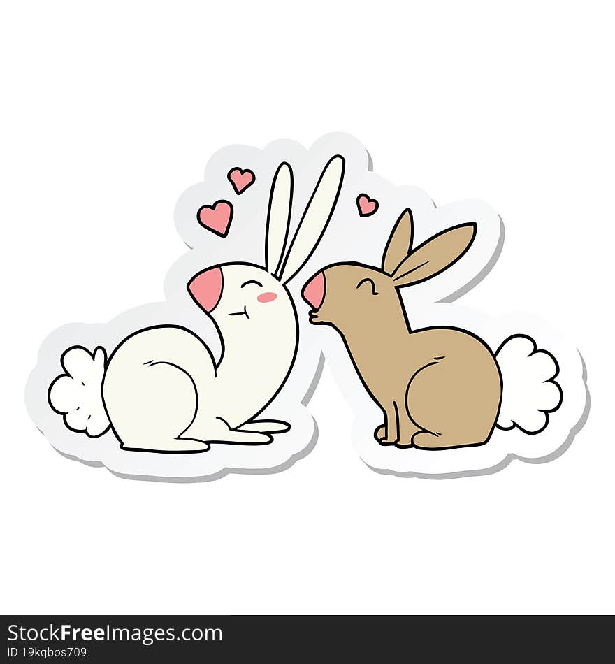 sticker of a cartoon rabbits in love