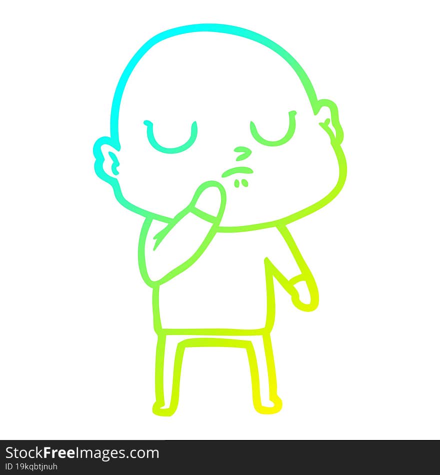 cold gradient line drawing of a cartoon bald man