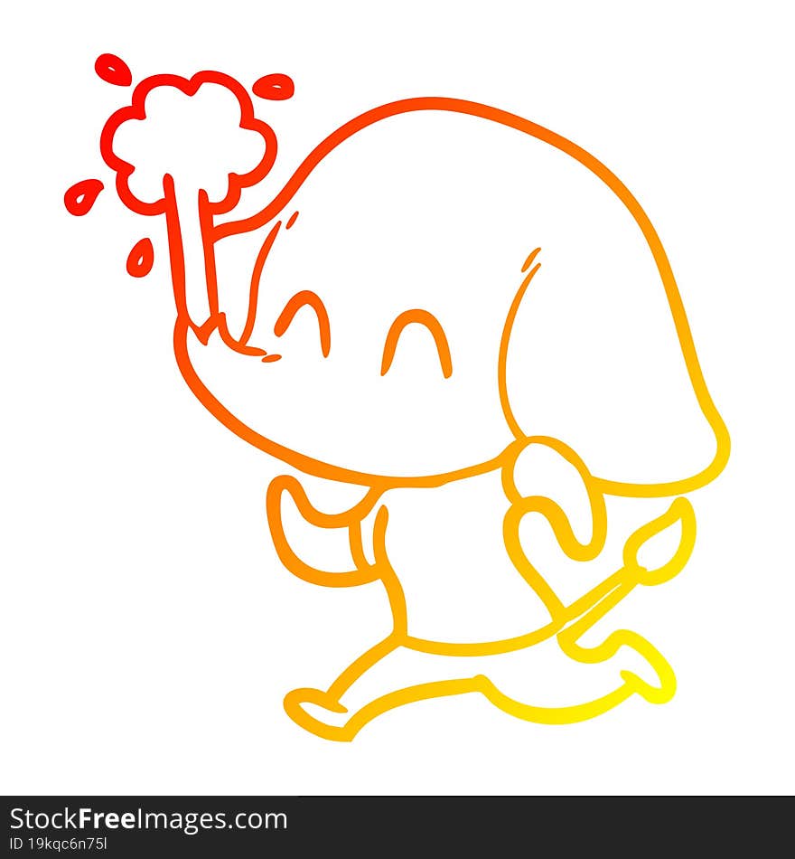 warm gradient line drawing cute cartoon elephant spouting water