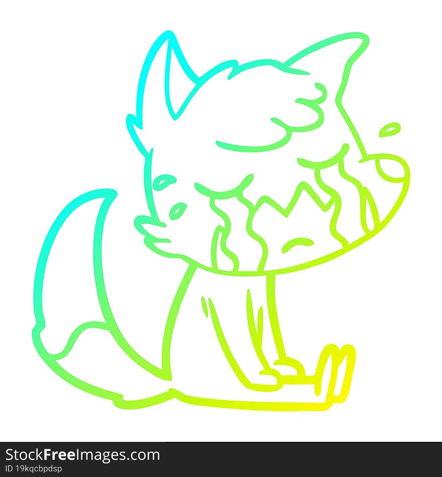 cold gradient line drawing crying fox cartoon