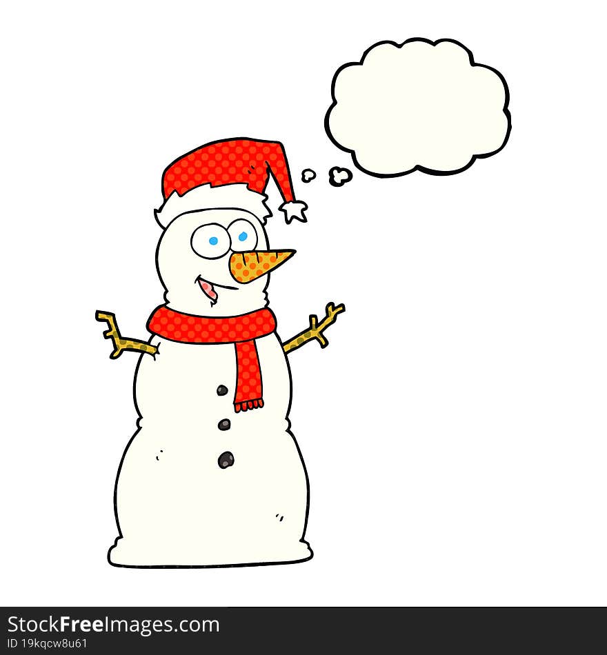 freehand drawn thought bubble cartoon snowman