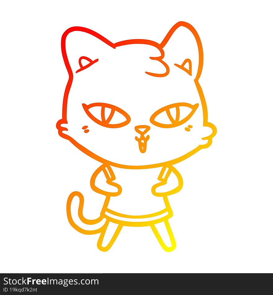 Warm Gradient Line Drawing Cartoon Cat