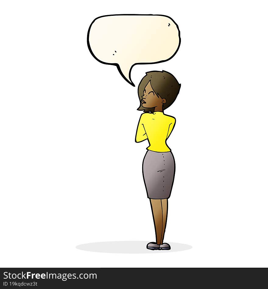 cartoon businesswoman ignoring with speech bubble