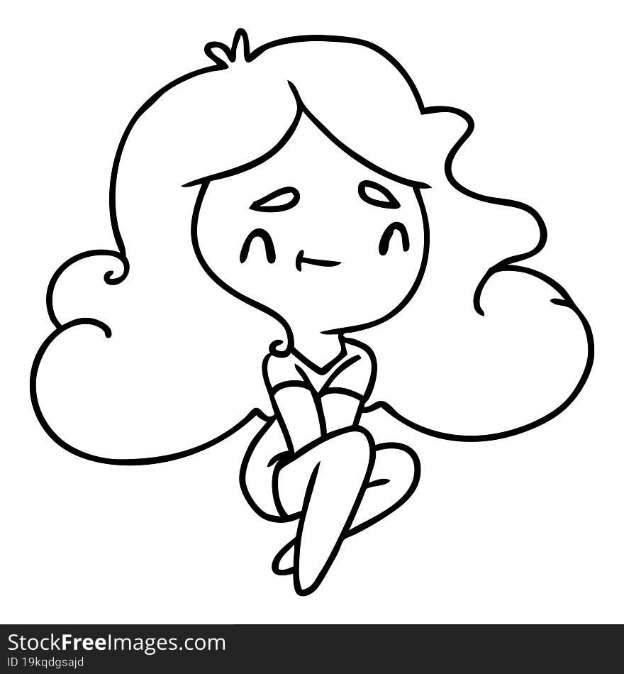 line drawing illustration of a cute kawaii girl. line drawing illustration of a cute kawaii girl