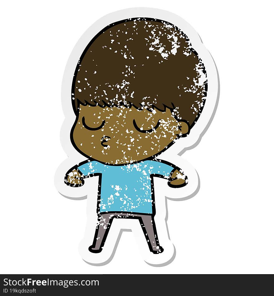 distressed sticker of a cartoon calm boy