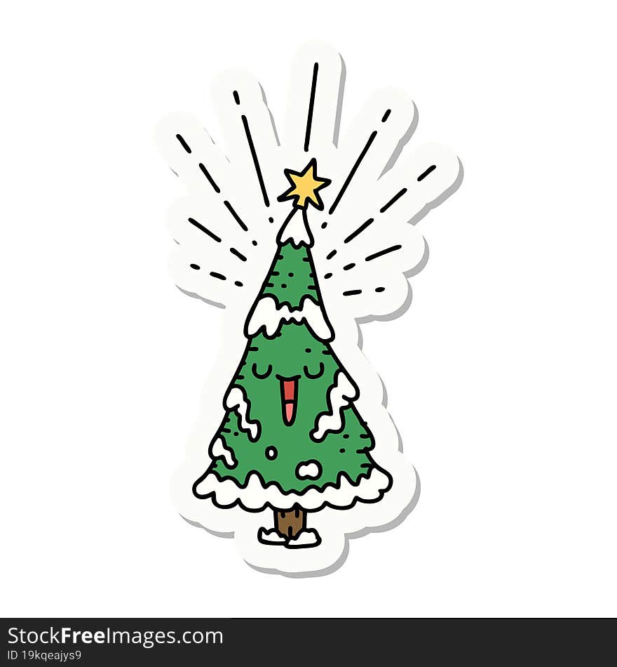 sticker of tattoo style happy christmas tree