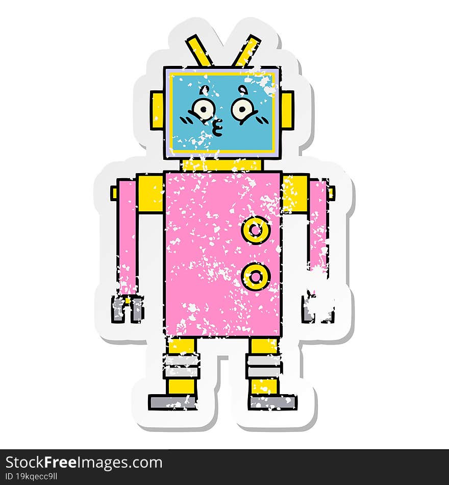 distressed sticker of a cute cartoon robot