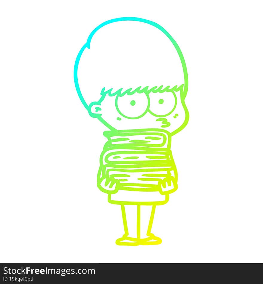 cold gradient line drawing nervous cartoon boy carrying books