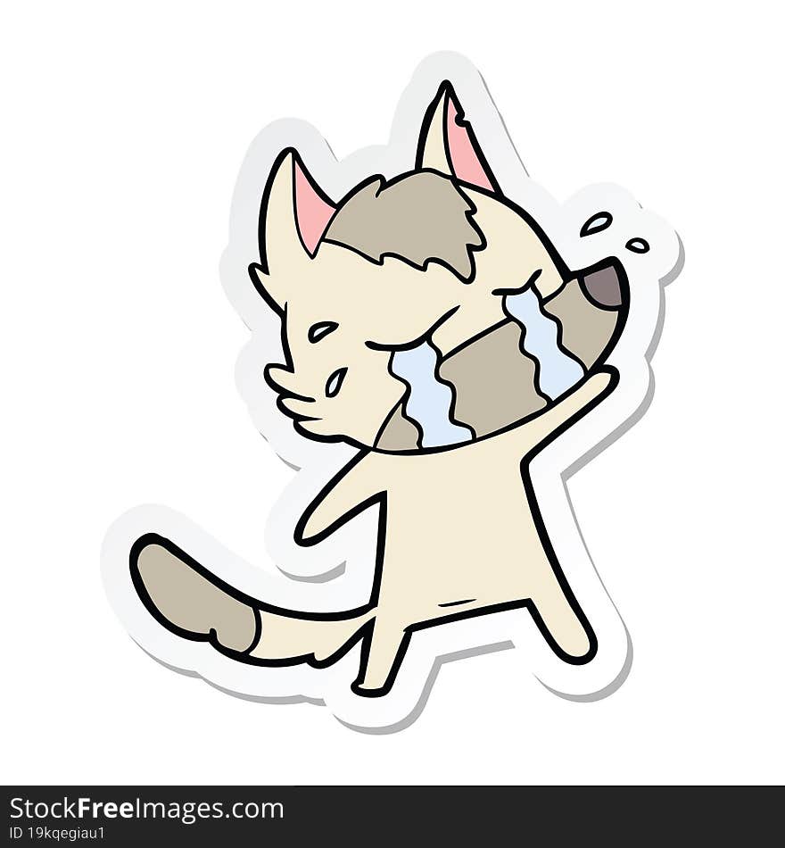 sticker of a cartoon crying wolf