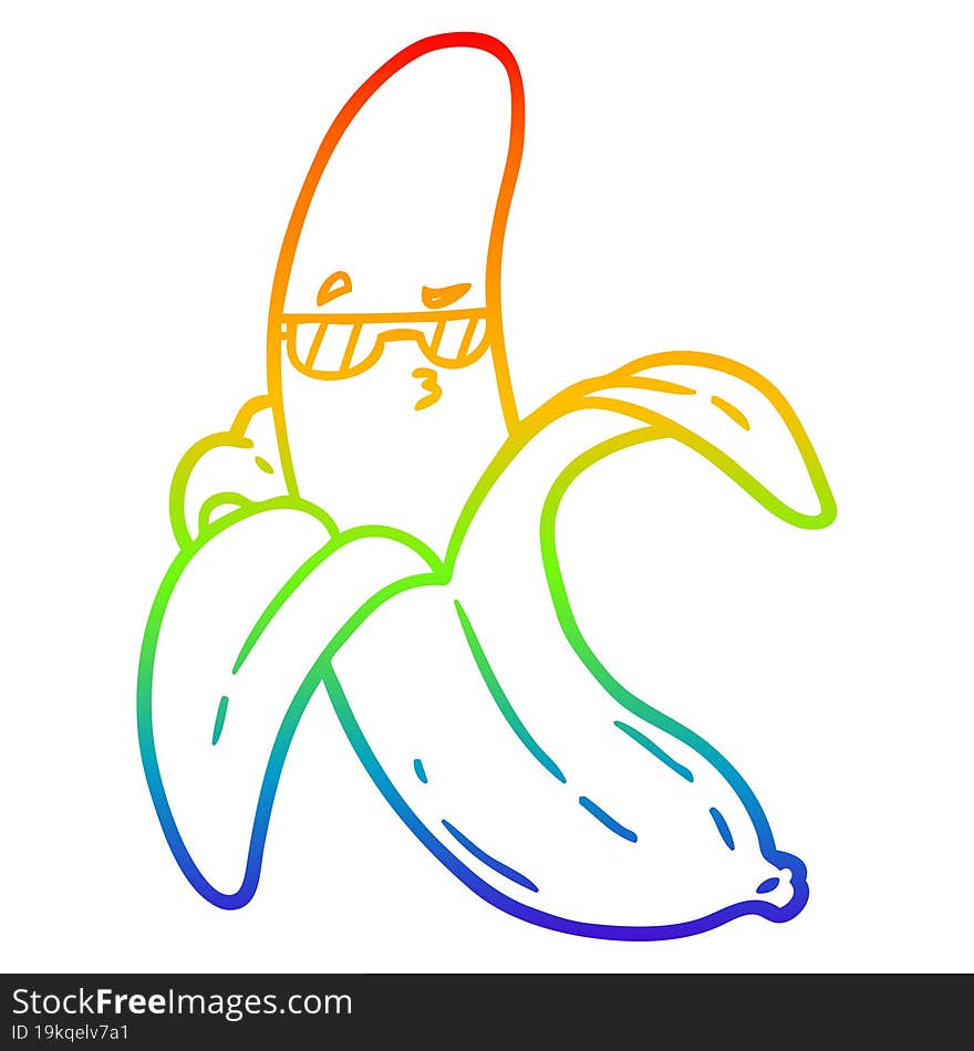 Rainbow Gradient Line Drawing Cartoon Banana