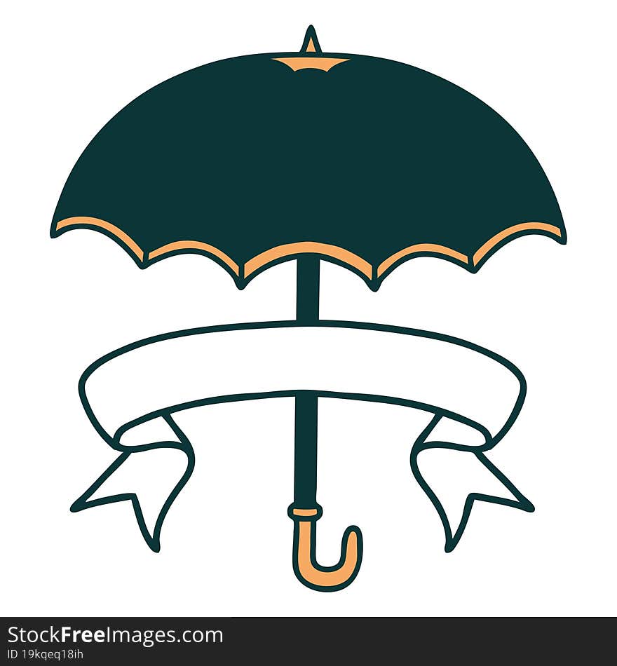 tattoo with banner of an umbrella