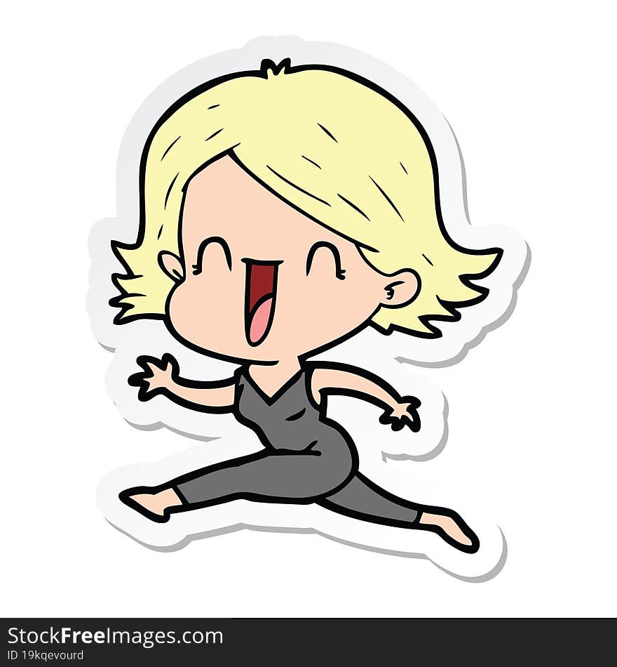 sticker of a cartoon happy woman