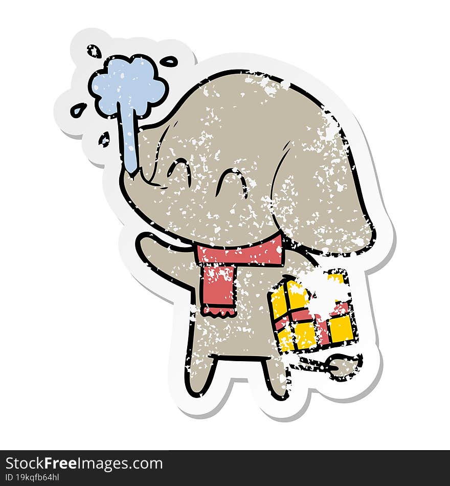 Distressed Sticker Of A Cute Cartoon Elephant Spouting Water