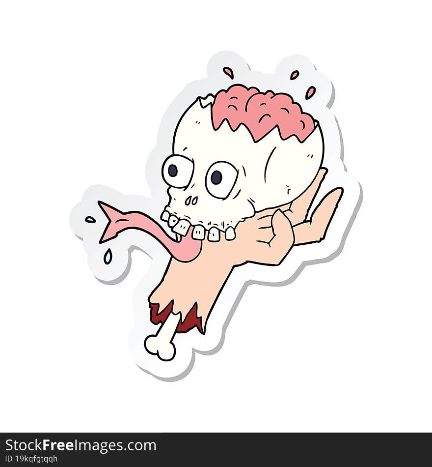 sticker of a cartoon halloween skull in zombie hand