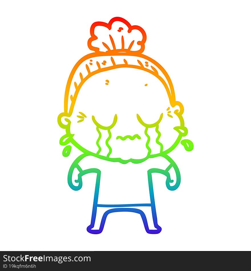 rainbow gradient line drawing cartoon crying old lady