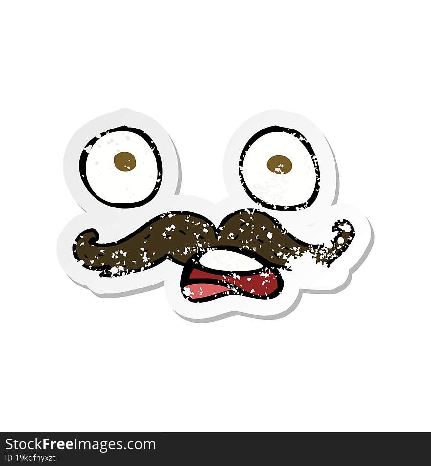 retro distressed sticker of a cartoon mustache face