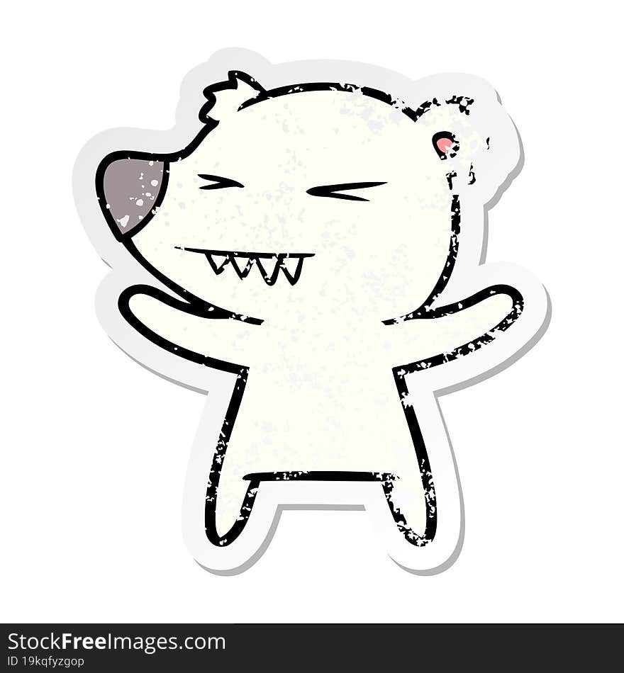 distressed sticker of a angry polar bear cartoon