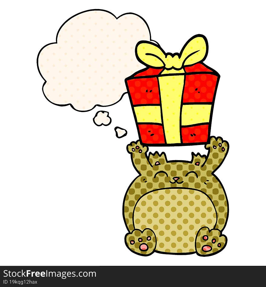 cute cartoon christmas bear with thought bubble in comic book style