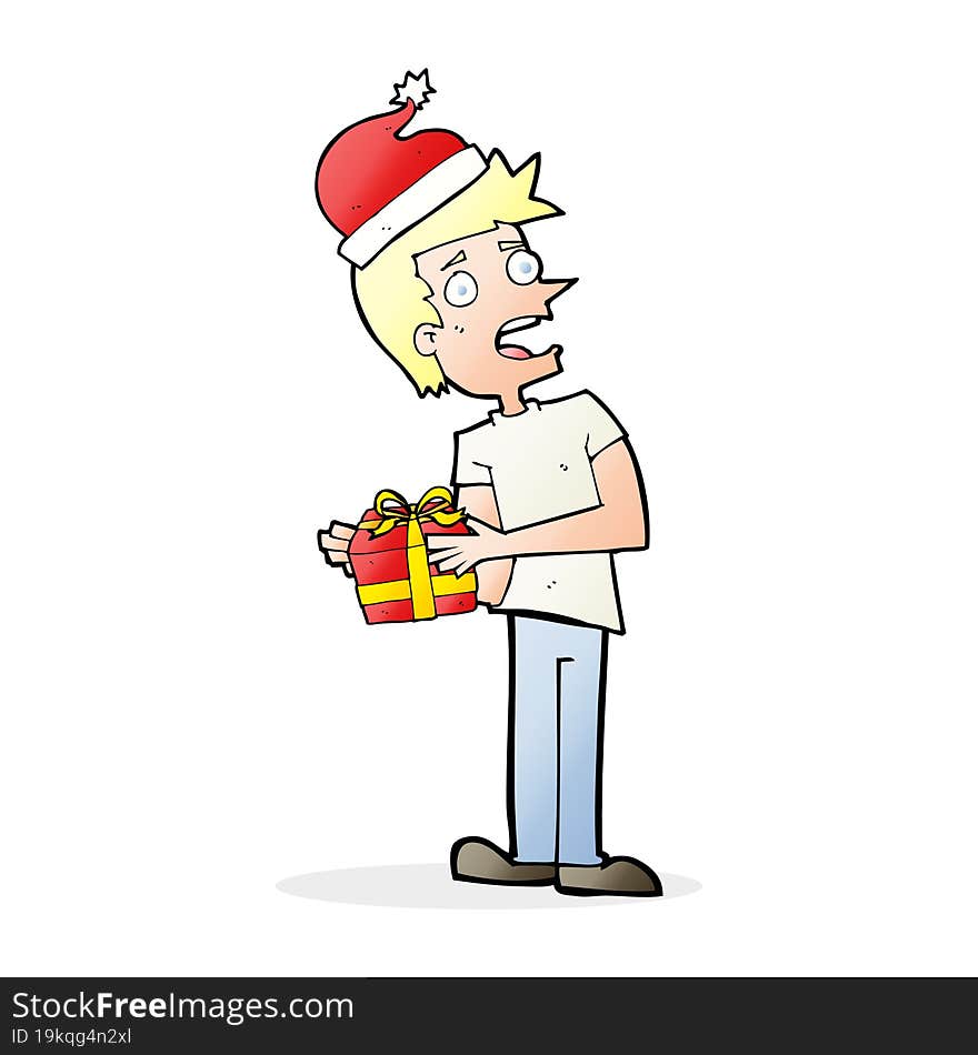 cartoon man with present