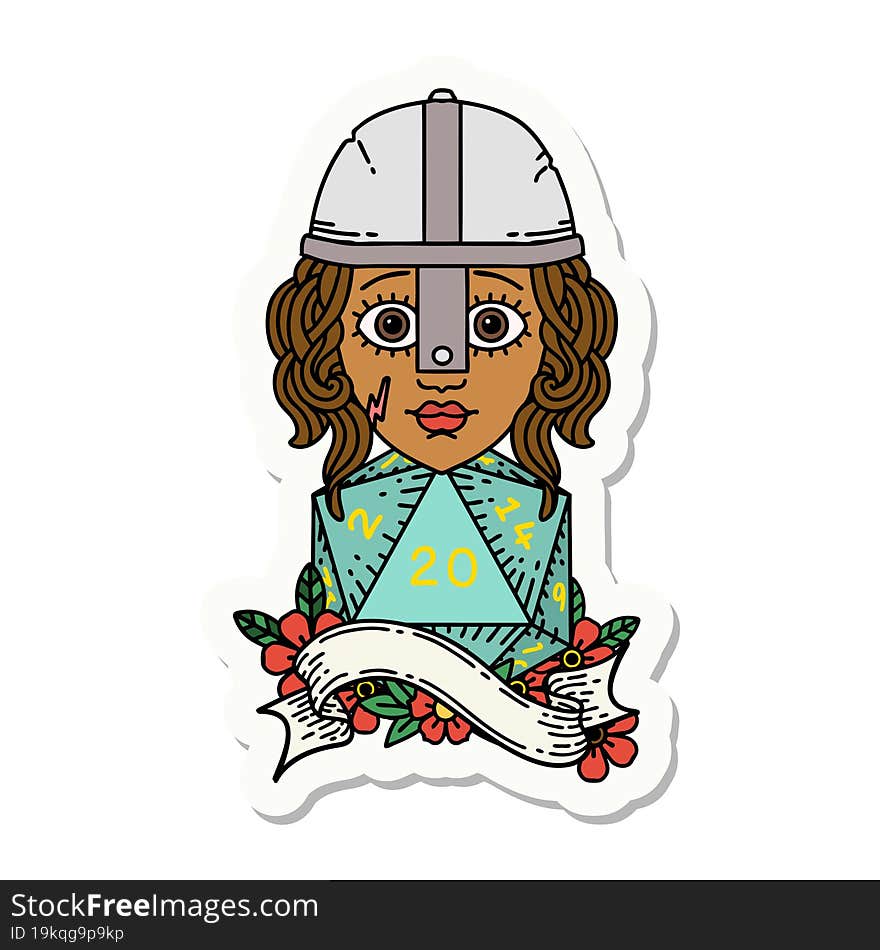 human fighter with natural twenty dice roll sticker