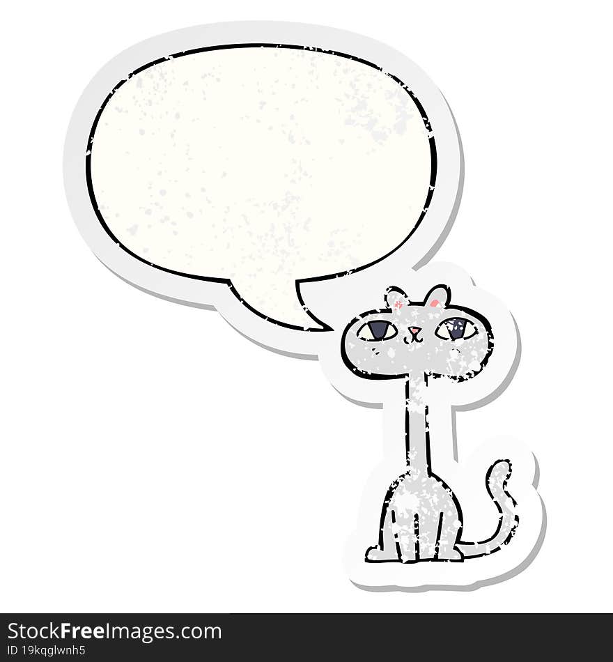 Cartoon Cat And Speech Bubble Distressed Sticker