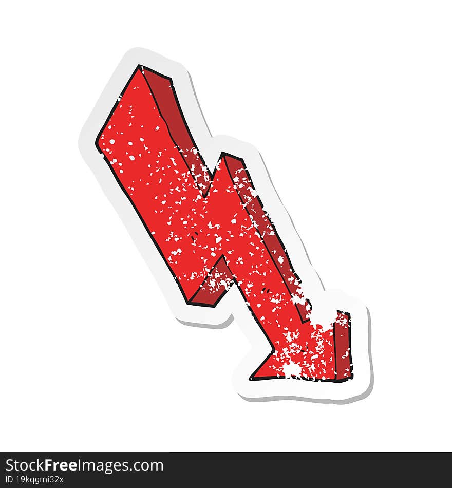 retro distressed sticker of a cartoon arrow down trend