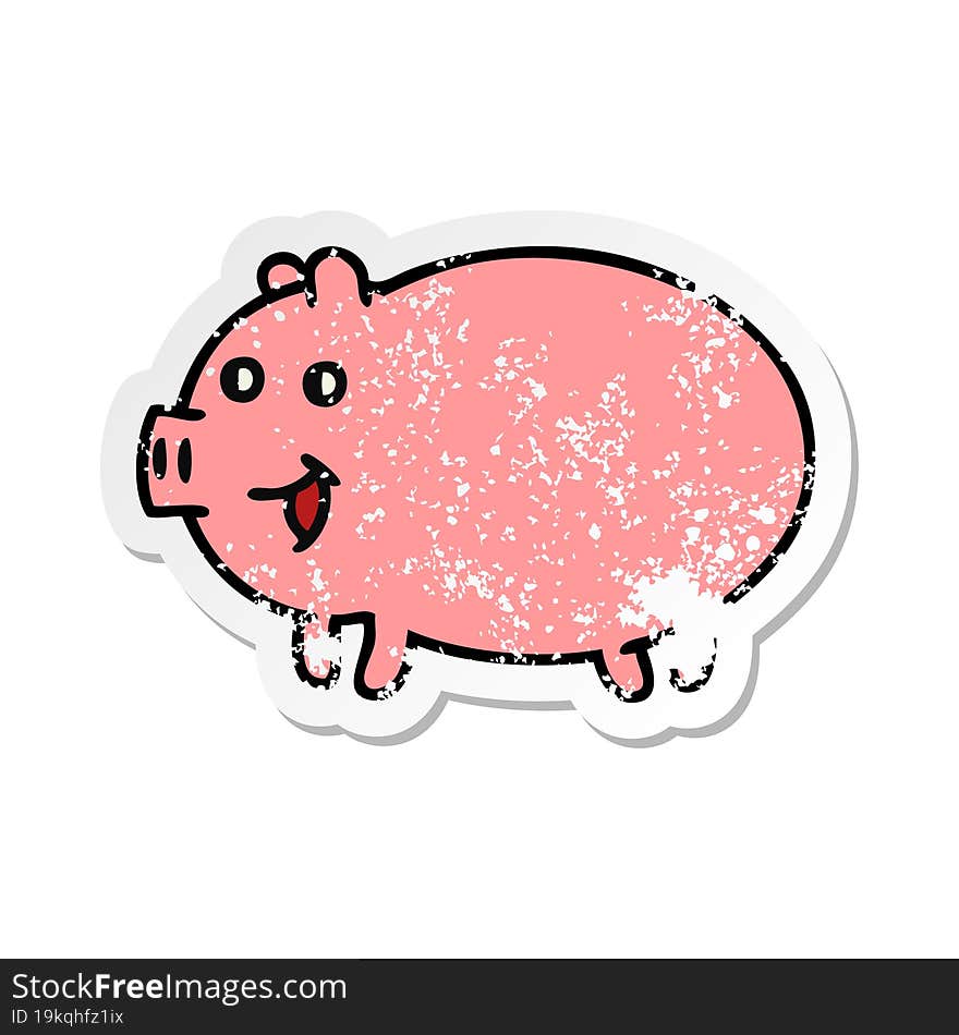 distressed sticker of a cute cartoon pig