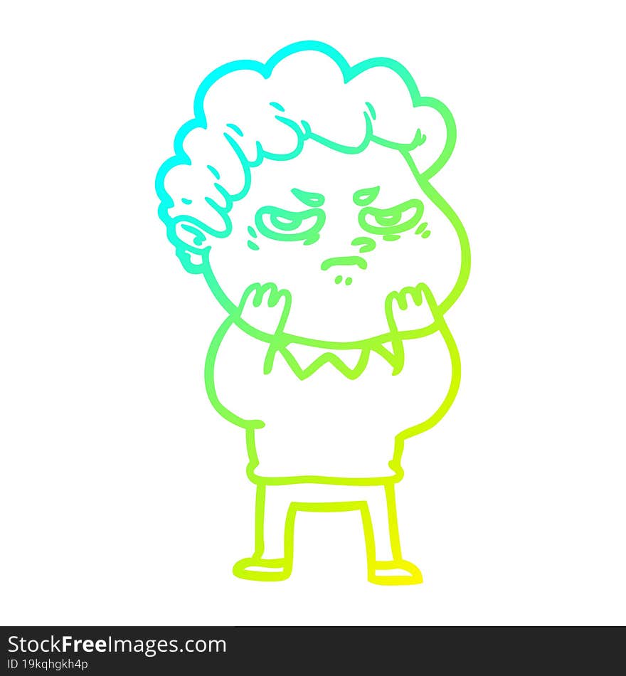 cold gradient line drawing cartoon angry man