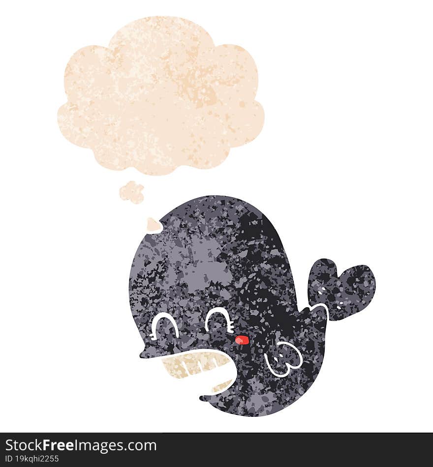 cartoon whale and thought bubble in retro textured style