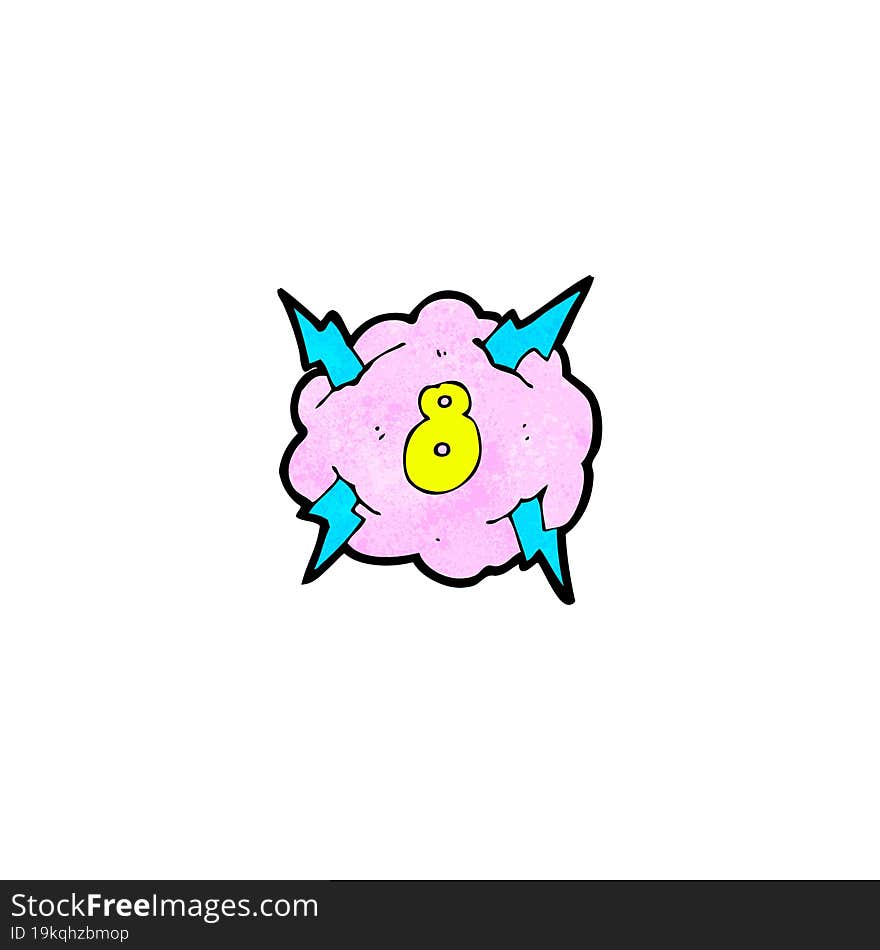 cartoon lightning storm cloud symbol with number eight