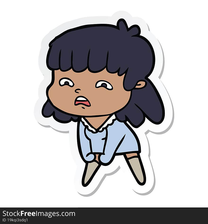 sticker of a cartoon worried woman