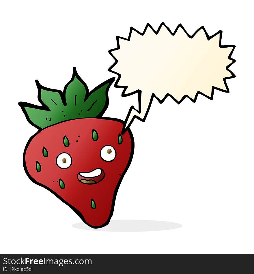 cartoon happy strawberry with speech bubble