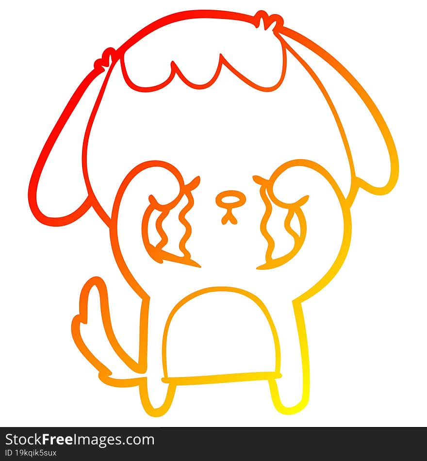 warm gradient line drawing of a cartoon crying dog