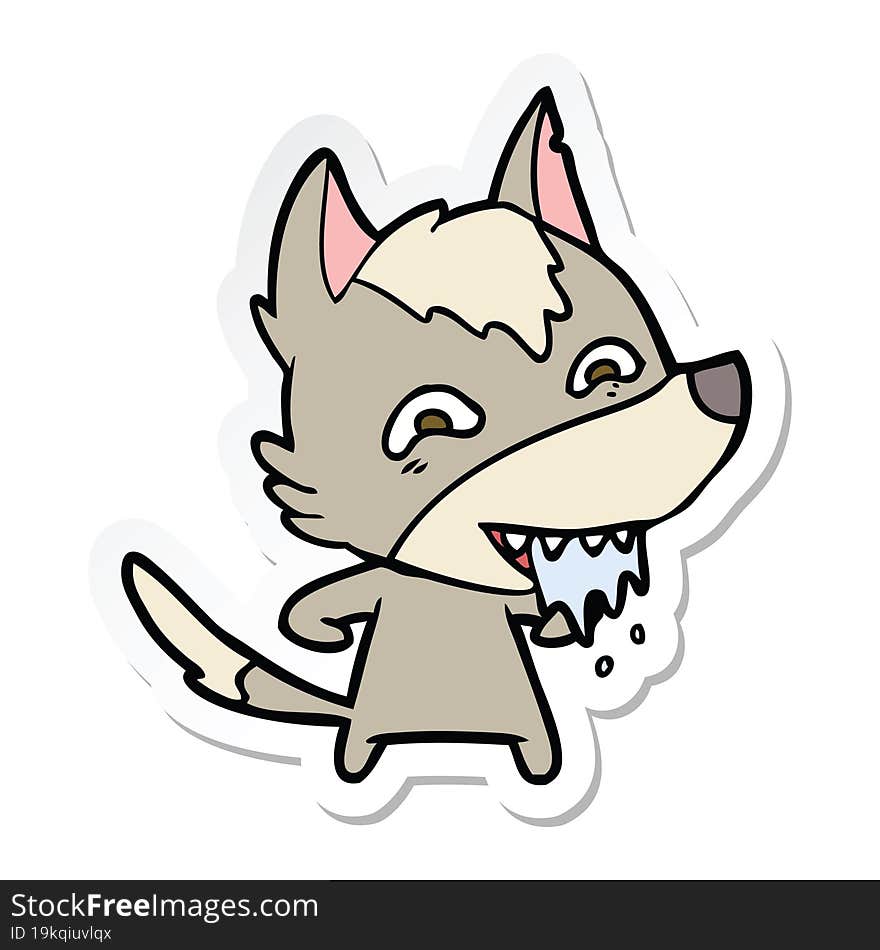 sticker of a cartoon hungry wolf