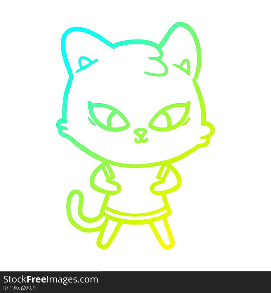 cold gradient line drawing of a cute cartoon cat