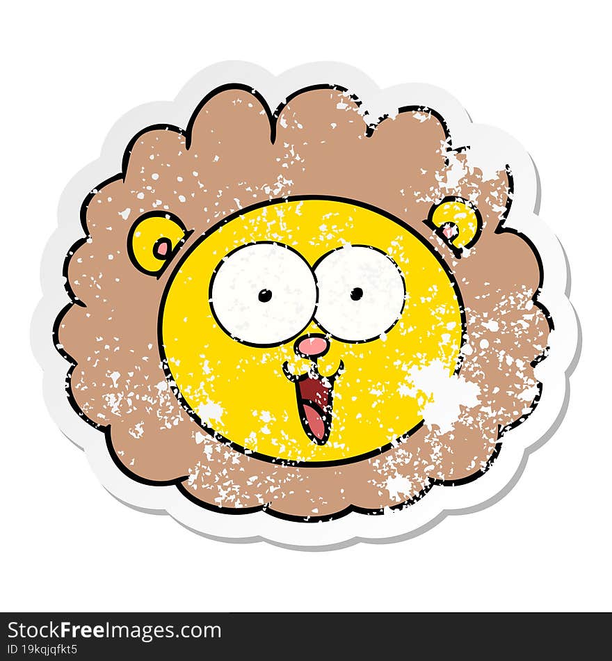 distressed sticker of a cartoon lion face