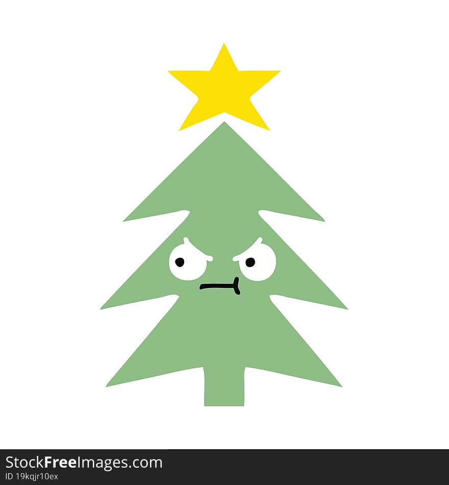 flat color retro cartoon christmas tree