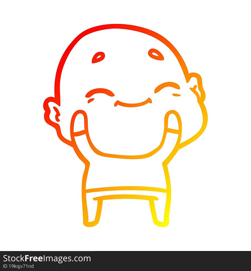 Warm Gradient Line Drawing Cartoon Happy Bald Man