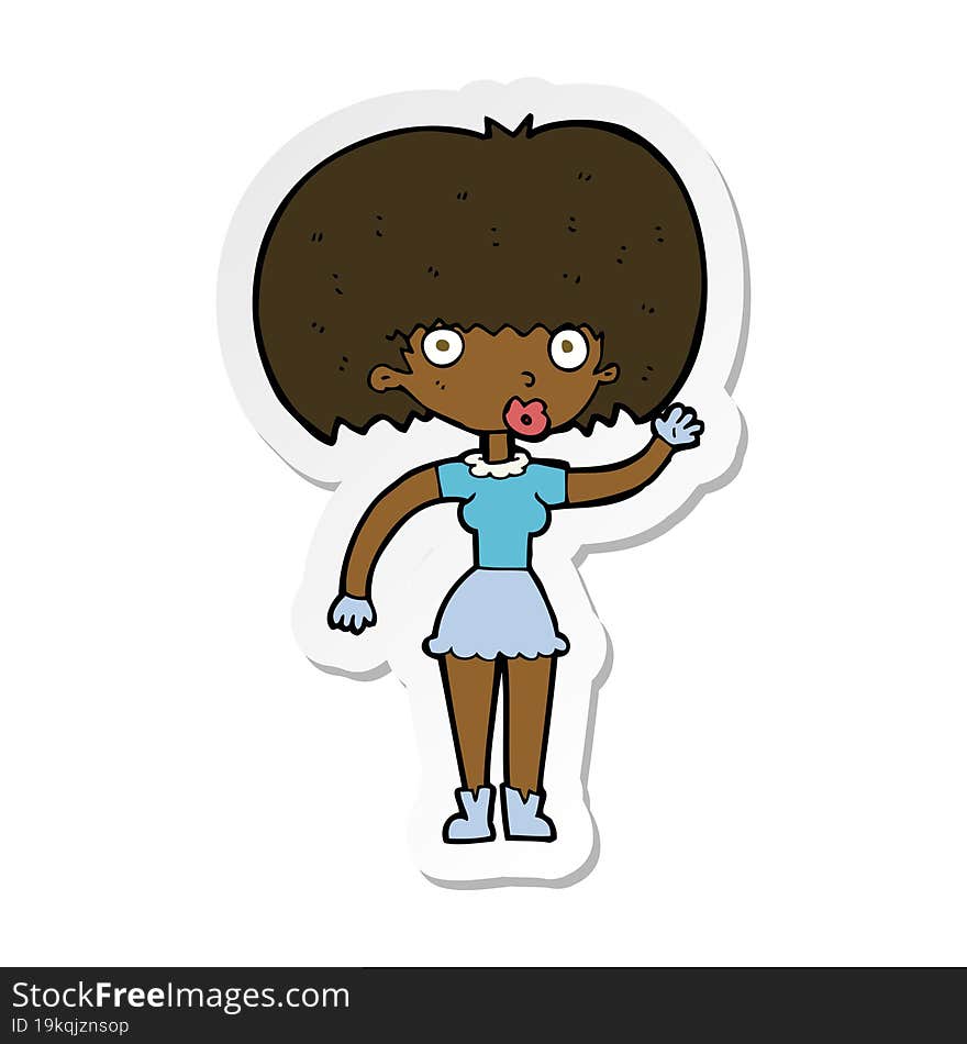 sticker of a cartoon woman waving