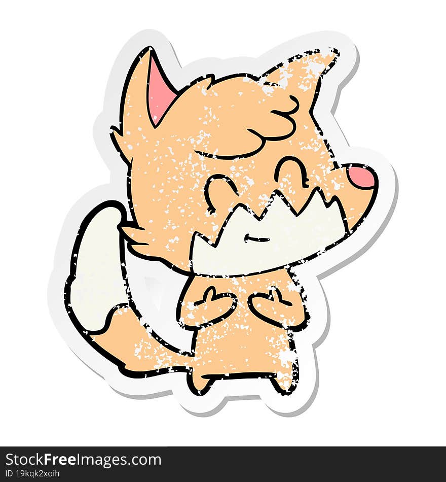 distressed sticker of a cartoon friendly fox