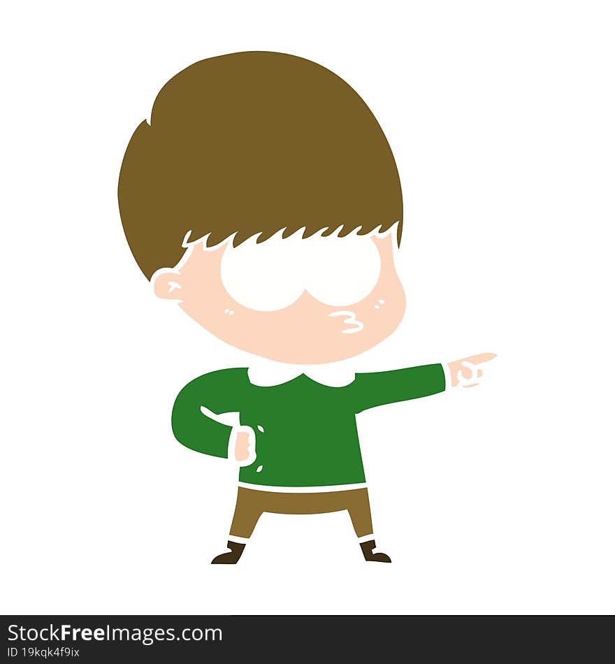 nervous flat color style cartoon boy pointing