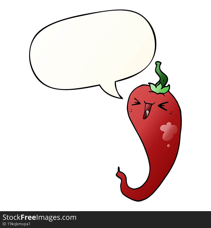 Cartoon Hot Chili Pepper And Speech Bubble In Smooth Gradient Style