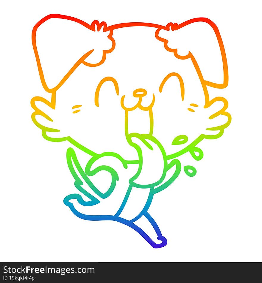 rainbow gradient line drawing of a cartoon panting dog running