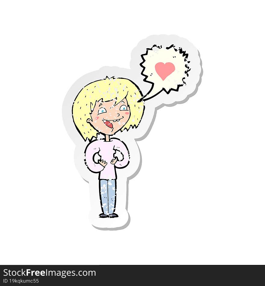 retro distressed sticker of a cartoon woman in love