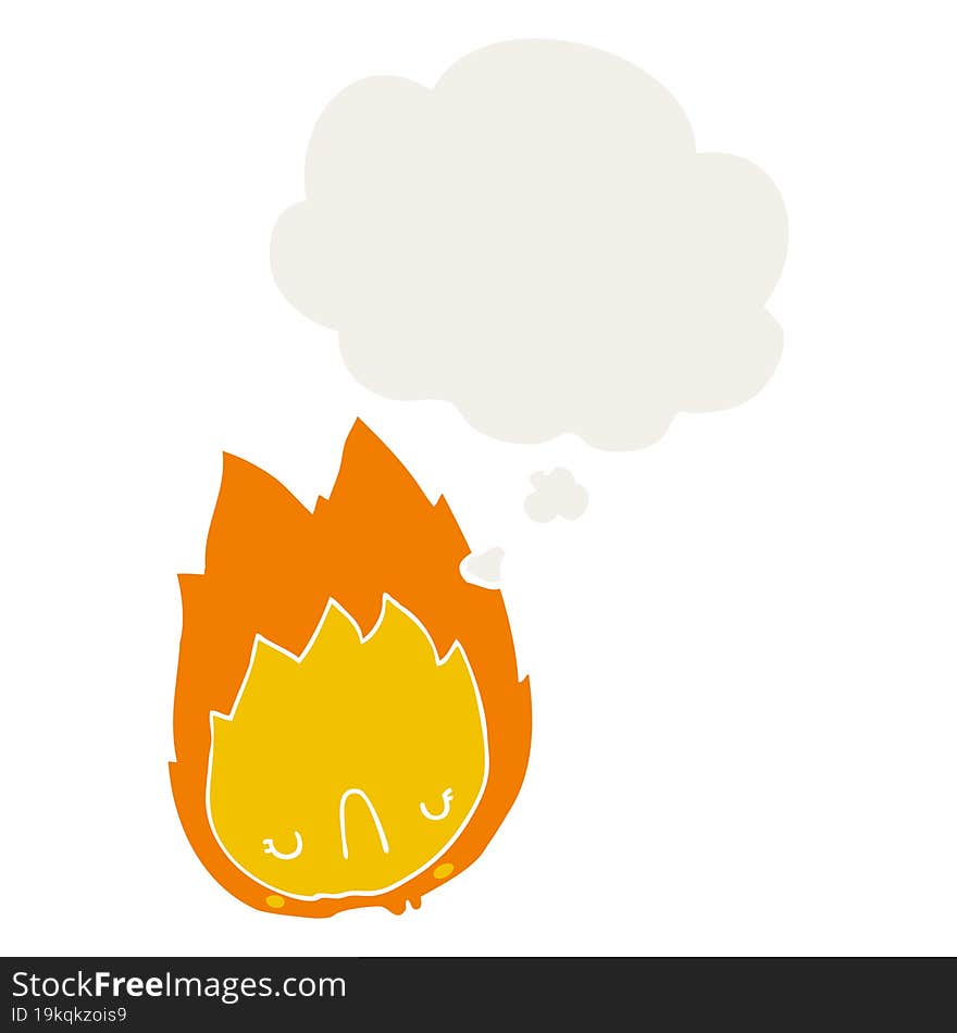 cartoon unhappy flame and thought bubble in retro style