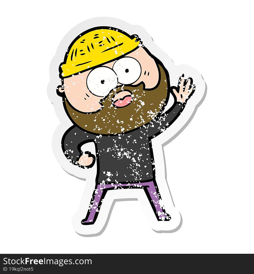 distressed sticker of a cartoon bearded man