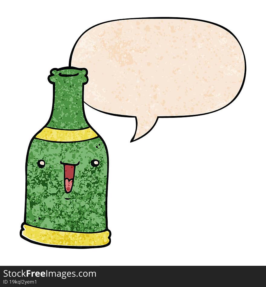 Cartoon Beer Bottle And Speech Bubble In Retro Texture Style